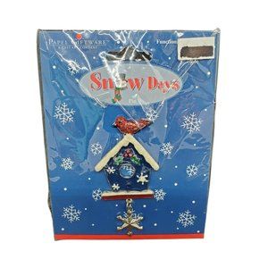 NEW Vintage Papel Giftware Christmas Brooch Pin Enamel Silver Tone Birdhouse